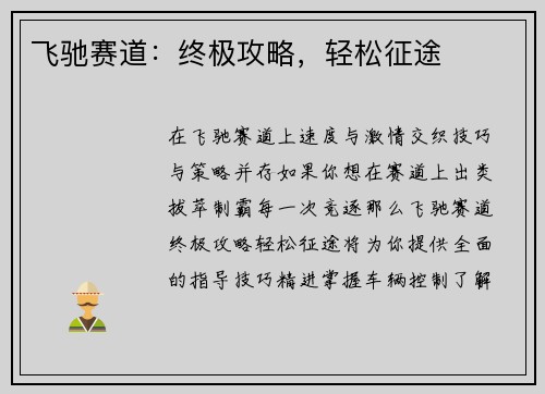 飞驰赛道：终极攻略，轻松征途